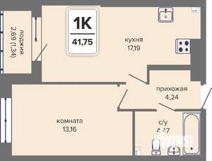 1-к квартира, вторичка, 42м2, 1/14 этаж