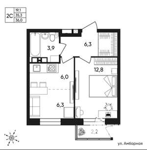 2-к квартира, вторичка, 36м2, 8/10 этаж