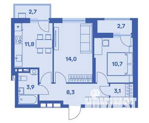 2-к квартира, строящийся дом, 54м2, 1/9 этаж