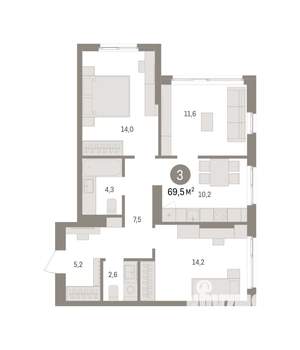 3-к квартира, вторичка, 69м2, 2/16 этаж