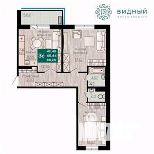 3-к квартира, вторичка, 68м2, 4/8 этаж