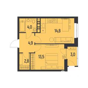 1-к квартира, вторичка, 42м2, 7/12 этаж