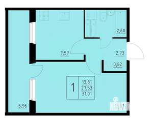 1-к квартира, строящийся дом, 31м2, 6/9 этаж