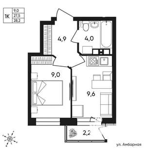 1-к квартира, вторичка, 28м2, 8/10 этаж