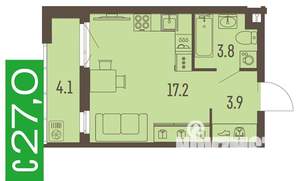 1-к квартира, вторичка, 27м2, 1/16 этаж