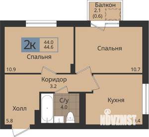 2-к квартира, вторичка, 45м2, 4/4 этаж
