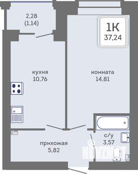 1-к квартира, вторичка, 37м2, 2/7 этаж