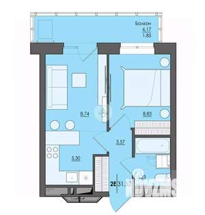 2-к квартира, вторичка, 32м2, 13/20 этаж