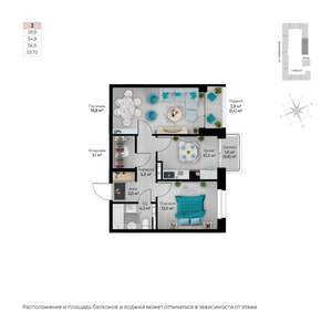 2-к квартира, строящийся дом, 60м2, 4/6 этаж