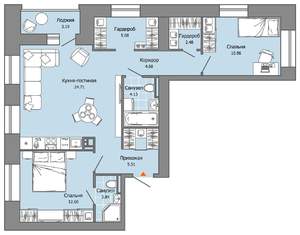 2-к квартира, вторичка, 75м2, 2/9 этаж