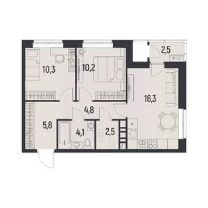 2-к квартира, вторичка, 55м2, 7/12 этаж