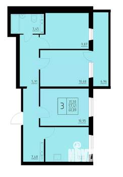 3-к квартира, строящийся дом, 61м2, 5/10 этаж
