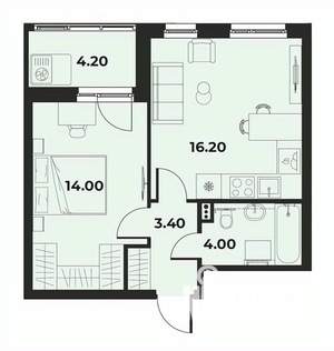 2-к квартира, вторичка, 40м2, 7/15 этаж