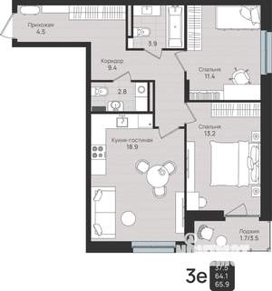 3-к квартира, вторичка, 66м2, 5/6 этаж