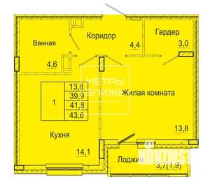 1-к квартира, сданный дом, 40м2, 3/9 этаж
