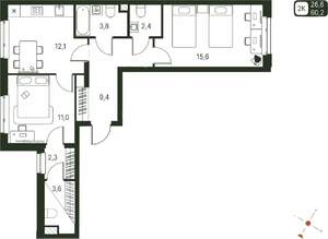 2-к квартира, строящийся дом, 60м2, 2/20 этаж