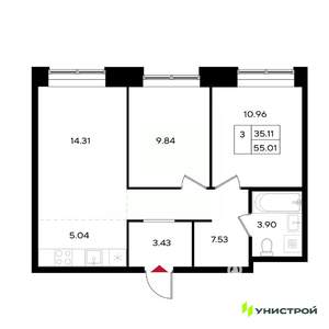 3-к квартира, вторичка, 55м2, 10/25 этаж