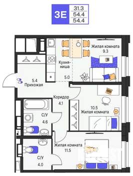 3-к квартира, вторичка, 54м2, 13/25 этаж