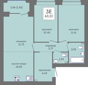 3-к квартира, вторичка, 65м2, 4/7 этаж