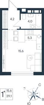 Студия квартира, строящийся дом, 29м2, 7/15 этаж