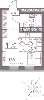 Студия квартира, строящийся дом, 27м2, 2/20 этаж
