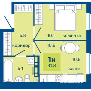 1-к квартира, строящийся дом, 32м2, 10/10 этаж
