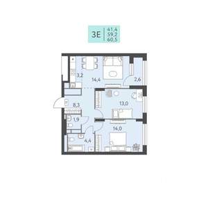 3-к квартира, вторичка, 61м2, 20/22 этаж