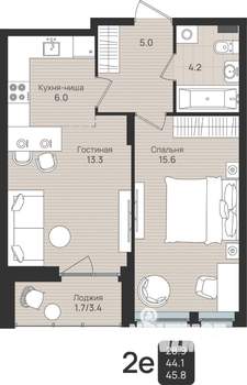 2-к квартира, вторичка, 46м2, 2/6 этаж