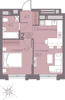 2-к квартира, вторичка, 38м2, 10/22 этаж