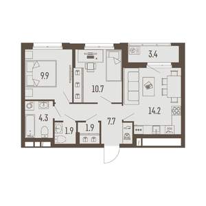 3-к квартира, вторичка, 53м2, 3/16 этаж