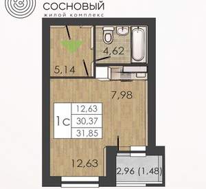 1-к квартира, вторичка, 30м2, 4/4 этаж