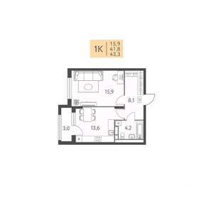 1-к квартира, вторичка, 43м2, 3/22 этаж