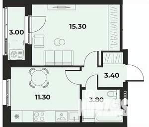 1-к квартира, вторичка, 35м2, 1/15 этаж