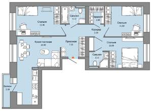 3-к квартира, вторичка, 79м2, 5/7 этаж