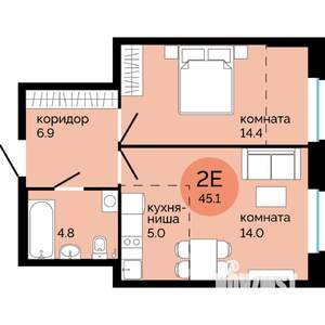 2-к квартира, вторичка, 45м2, 1/25 этаж