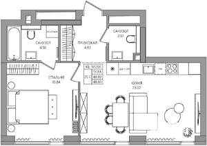 2-к квартира, строящийся дом, 49м2, 3/28 этаж