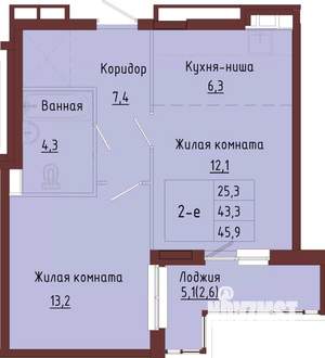1-к квартира, строящийся дом, 48м2, 2/9 этаж