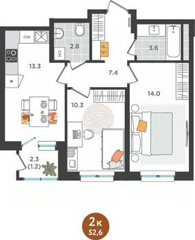 2-к квартира, вторичка, 53м2, 13/25 этаж