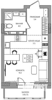 Студия квартира, вторичка, 30м2, 10/10 этаж