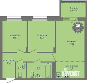 3-к квартира, вторичка, 57м2, 12/26 этаж