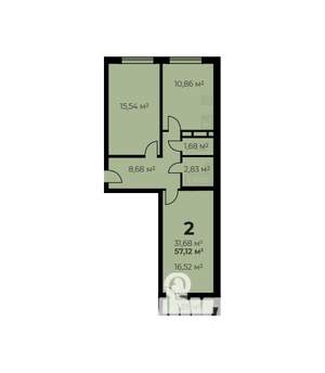 2-к квартира, строящийся дом, 56м2, 5/16 этаж