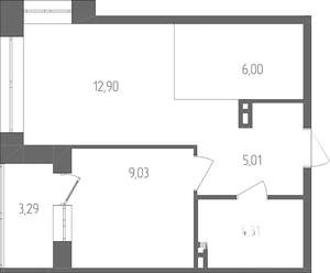 2-к квартира, строящийся дом, 39м2, 3/4 этаж