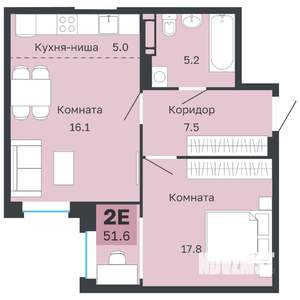 2-к квартира, вторичка, 52м2, 11/18 этаж