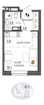 Студия квартира, строящийся дом, 22м2, 12/25 этаж