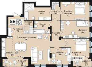 5-к квартира, вторичка, 129м2, 6/6 этаж