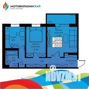 2-к квартира, вторичка, 56м2, 3/8 этаж