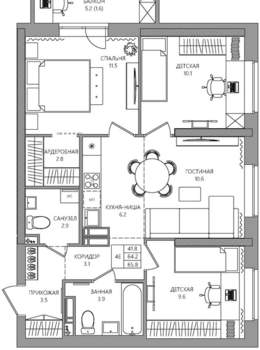 4-к квартира, вторичка, 66м2, 11/22 этаж