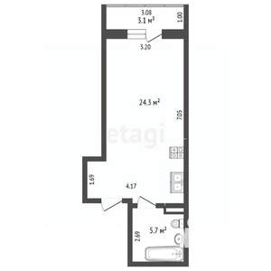 Студия квартира, вторичка, 30м2, 9/25 этаж