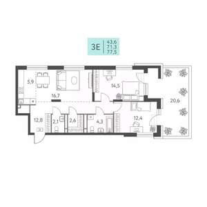 3-к квартира, вторичка, 78м2, 2/22 этаж