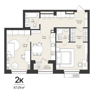 2-к квартира, строящийся дом, 67м2, 1/16 этаж